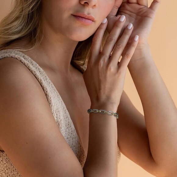 ✨ Mytys Chain Bangle Bracelets Women Silver 2 tone Circles Wire Designer Jewelry - Picture 2 of 6